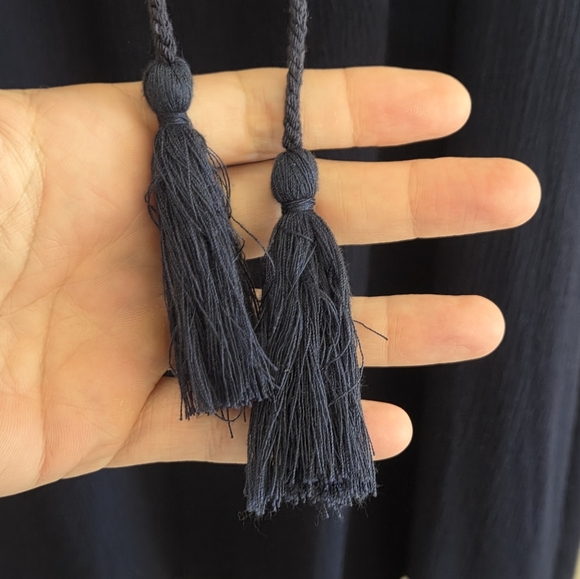 THML | Navy Blue Crinkled Halter Dress with Colorful Embroidery Size Small - Picture 3 of 5